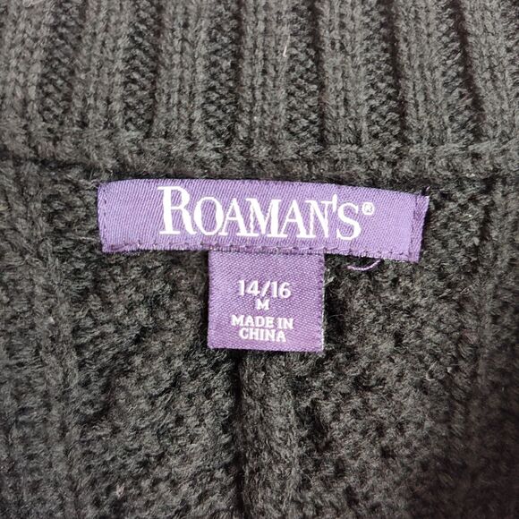 Roaman's Sweater Women's 14/16 Black Pearl Accents Cable Knit Pullover Crew - Picture 7 of 9
